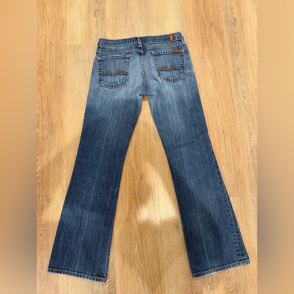 7 for All Mankind Denim Low Rise Flare Wide Leg Jeans in Dark Blue - Picture 2 of 3